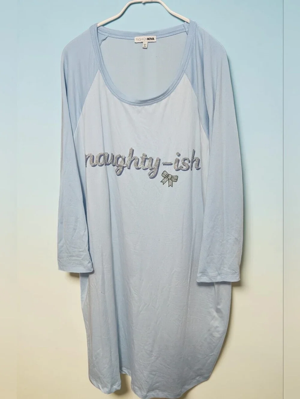 Fashion Nova Naughtyish Glitter PJ Sleep Shirt - Light Blue 1X (EUC)